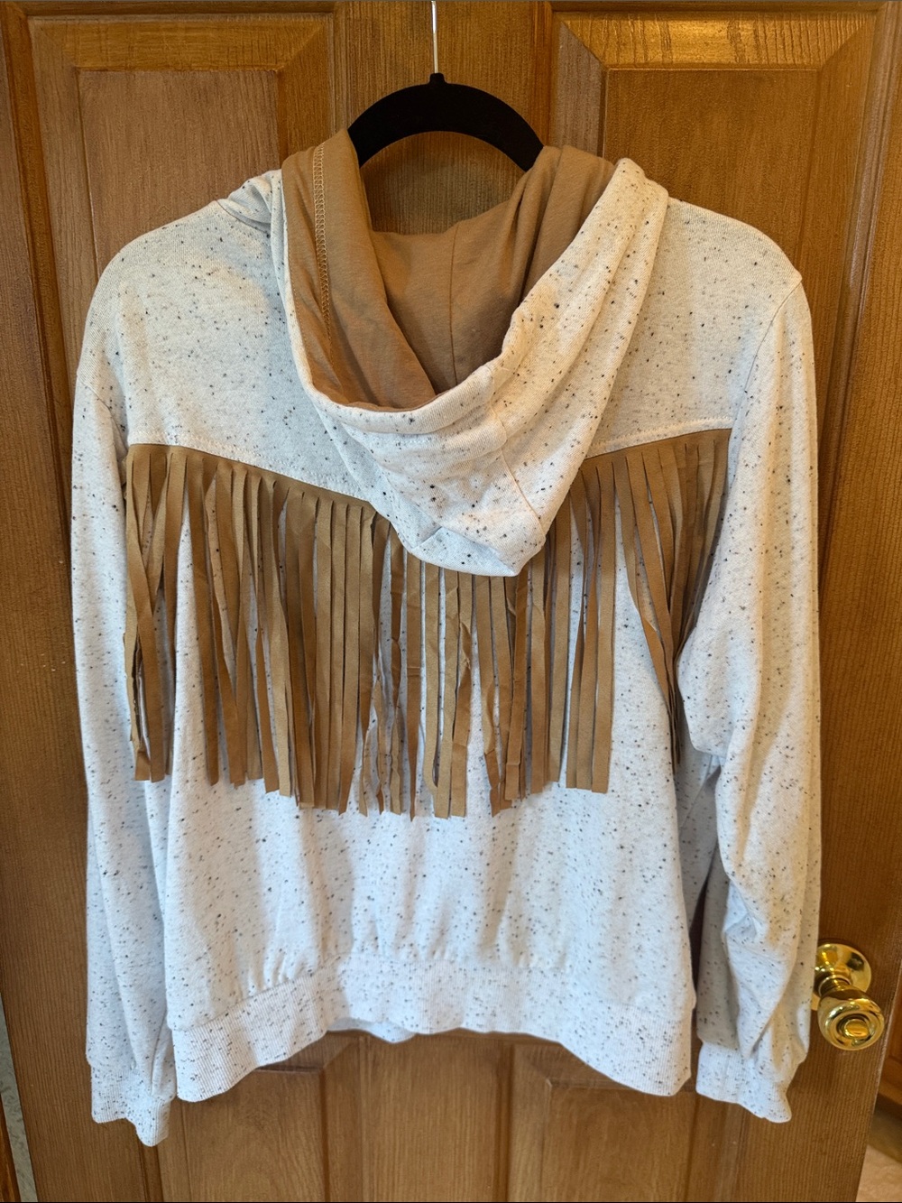 Ariat Cream Speckled Hoodie with Tan Fringe Back